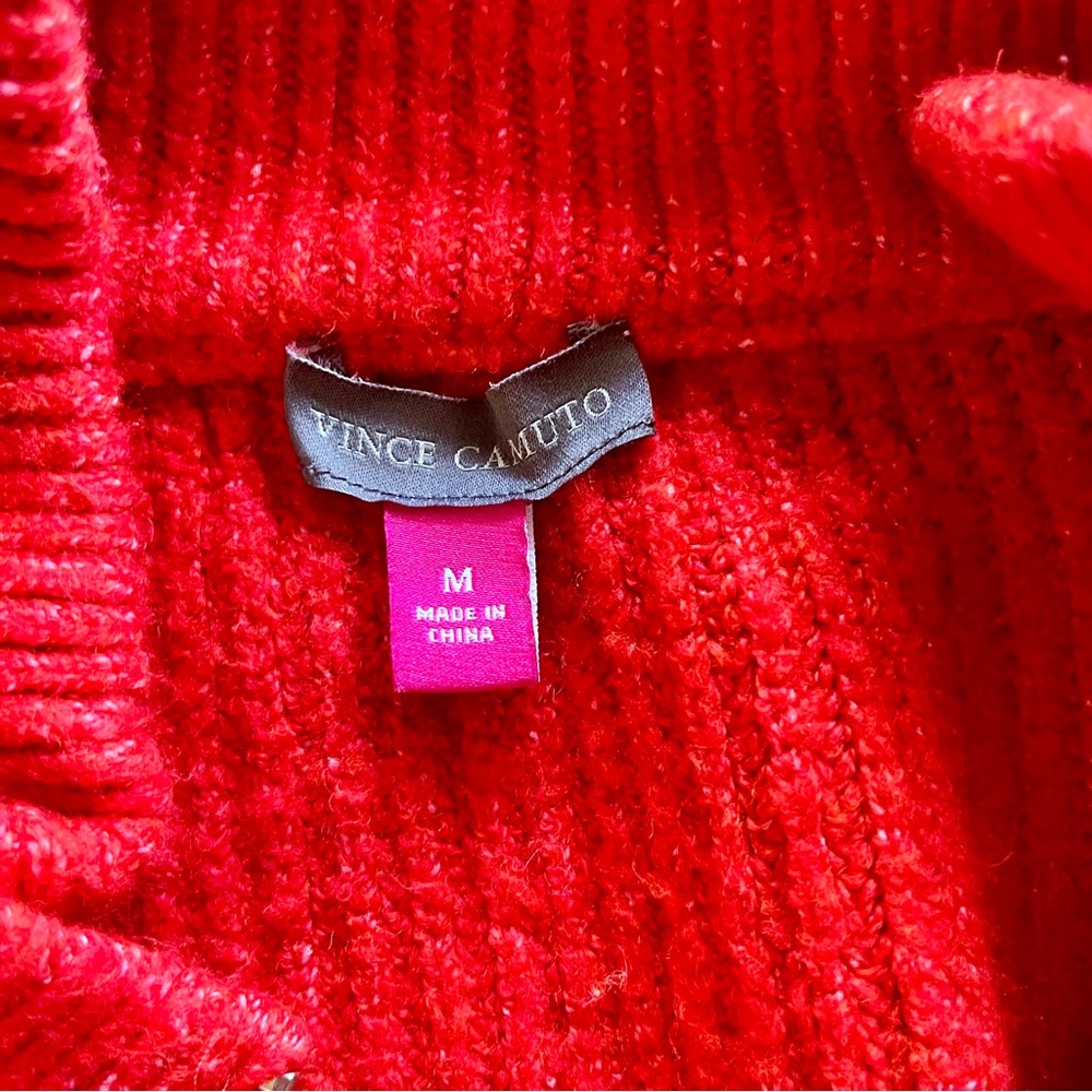 VINCE CAMUTO Half-zip Pullover Ribbed Knit Sweater Size Medium Red - Picture 11 of 13